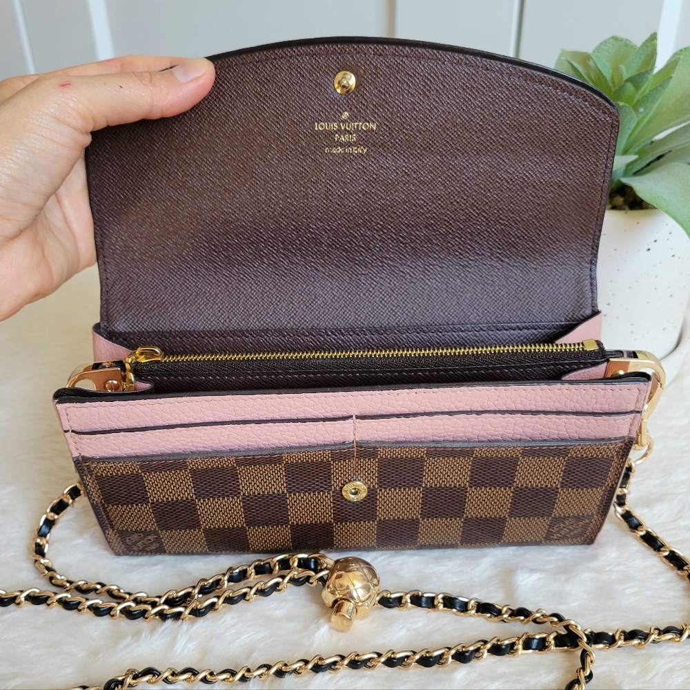💕Authentic Louis Vuitton Damier Ebene NORMANDY Wallet PINK Crossbody/Shoulder - Picture 6 of 17